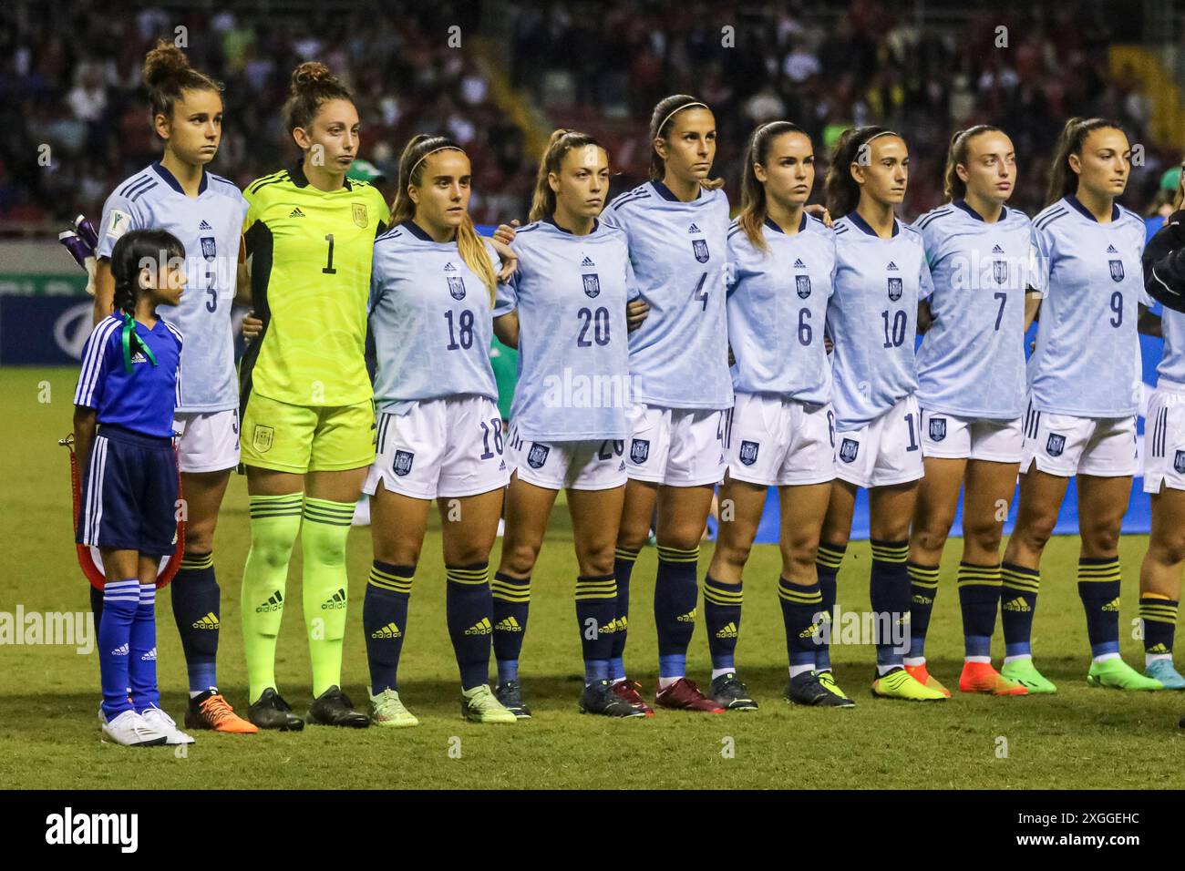 Ana Tejada, Torhüterin Adriana Nanclares, Izarne Sarasola, Asun Martinez, Sonia Majarin, Ariadna Mingueza, Julia Bartel, Ornella Vignola und Inma Gaba Stockfoto