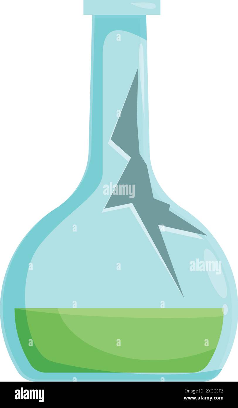 Cartoon-Illustration eines kaputten Laborkolbens mit grüner Flüssigkeit Stock Vektor