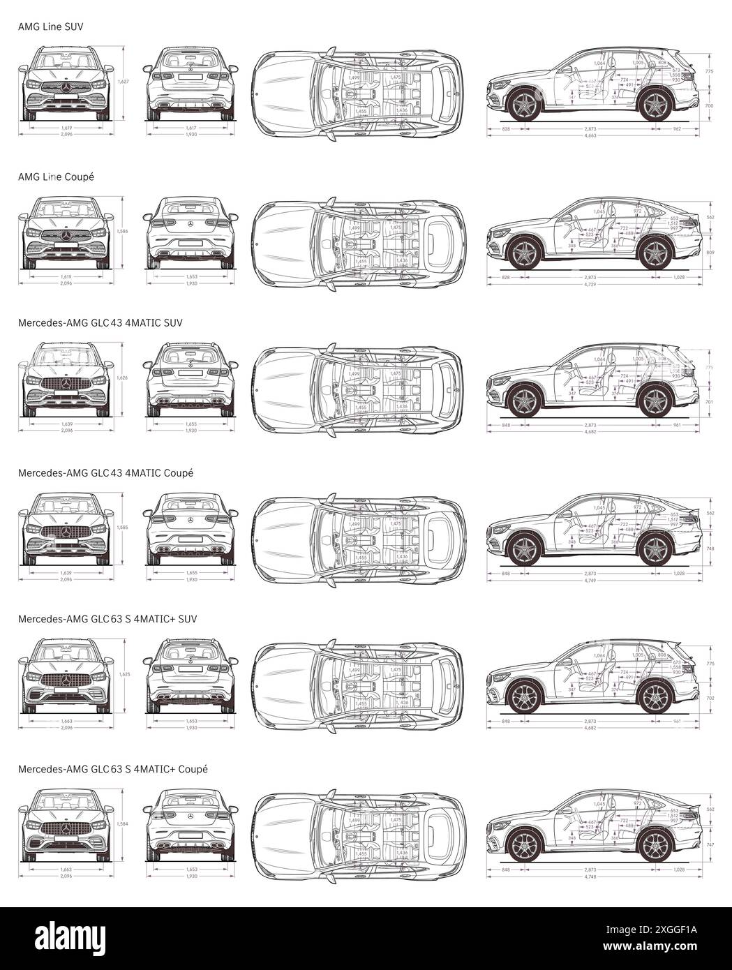 2022 Mercedes-Benz GLC Auto Blueprint Kollektion Stock Vektor
