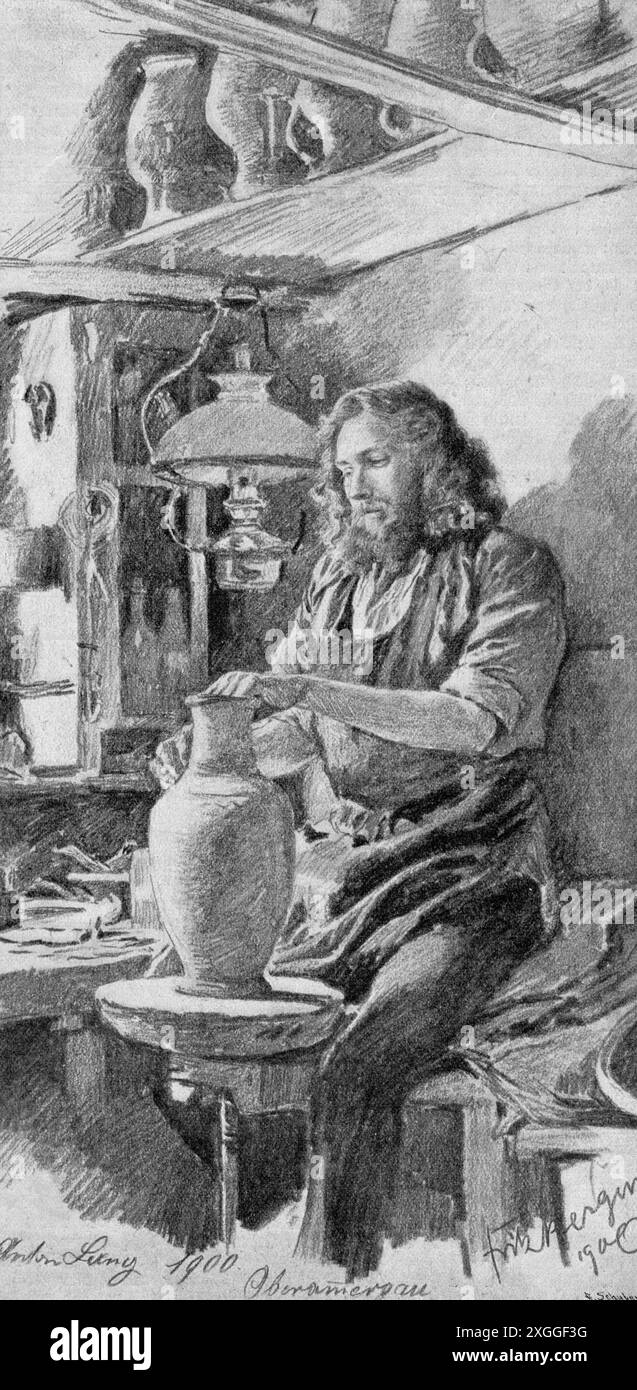 theater / Theater, Passionsspiele, Oberammergau 1900, Anton lang (Jesus Christus) bei der Arbeit in seiner Werkstatt, das URHEBERRECHT DES KÜNSTLERS IST NICHT ZU LÖSCHEN Stockfoto