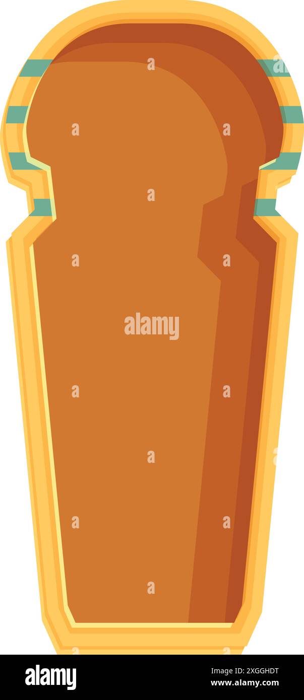 Offener hölzerner Sarkophag mit traditionellen ägyptischen Ornamenten, die das leere Innere zeigen Stock Vektor