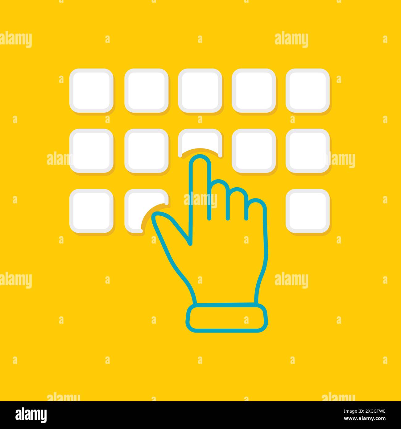 Handtippen auf der Computertastatur, Draufsicht, tägliche Routine. Geben Sie das Kennwort über das Tastatursymbol ein. Finger über Tastatur Stock Vektor