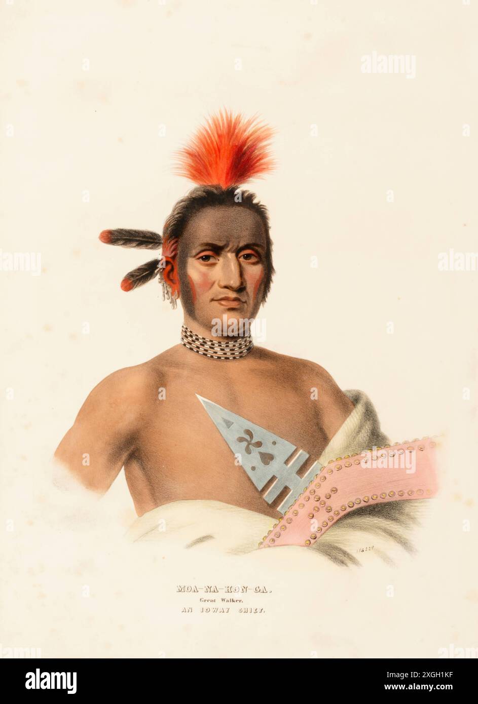 Moa-Na-Hon-Ga Toller Wanderer. An Ioway Chief ca. 1837-1844, Indianer, historische Indianerstämme aus Nordamerika, Charles Bird King 1785-1862, Histor Stockfoto