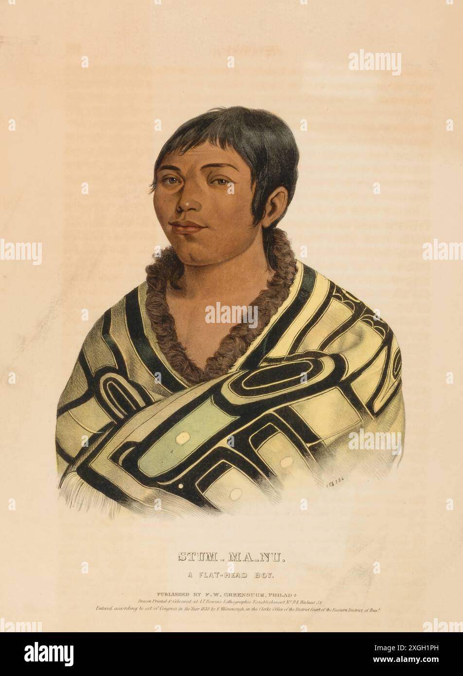 Stum-Ma-Nu, A Flat-Head Boy 1838, Indianer, historische Indianerstämme aus Nordamerika, Charles Bird King 1785 - 1862, Historisch, digitales Restaurant Stockfoto
