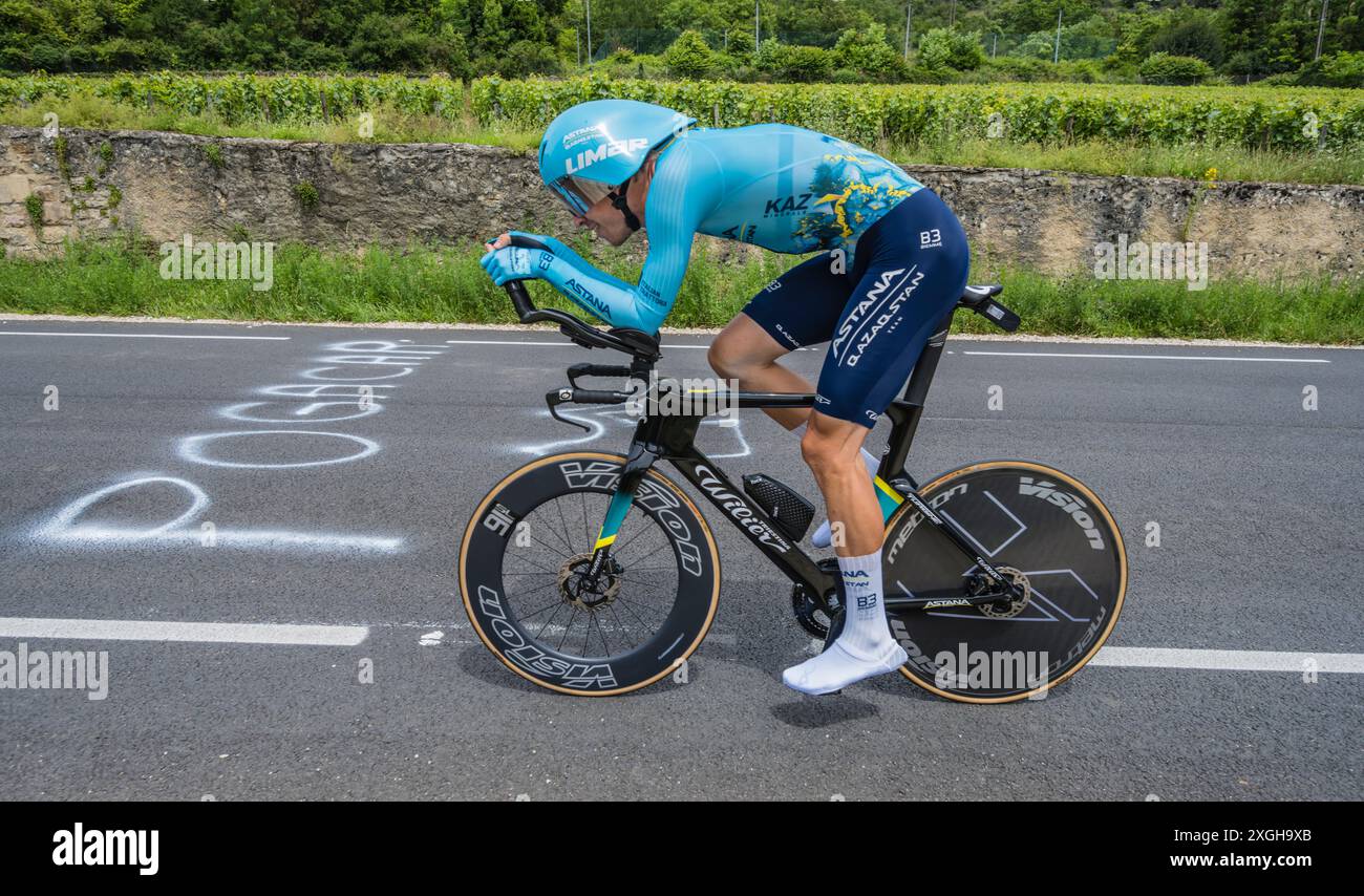 Cees Bol, Astana-Qazaqstan, 2024 Tour de france Stage 7 Zeitfenster von Nuits-Saint-Georges nach Gevrey-Chambertin, Burgund, Frankreich. Stockfoto