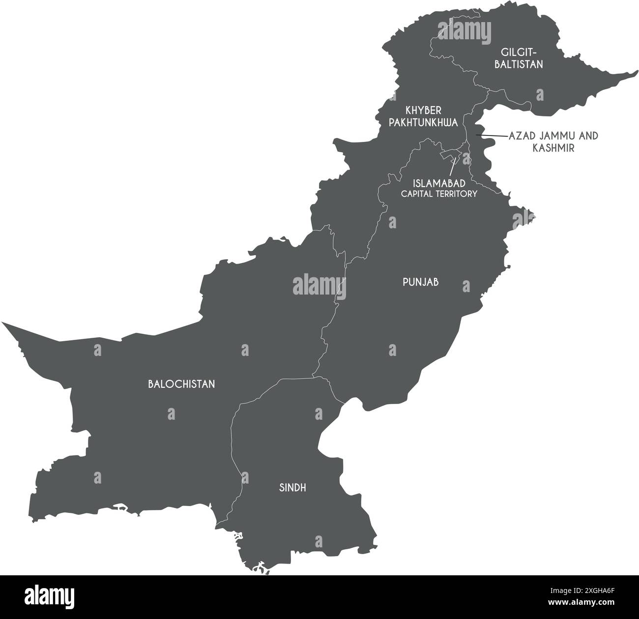 Vektor-Regionalkarte von Pakistan mit Provinzen und Gebieten und Verwaltungseinheiten. Bearbeitbare und klar beschriftete Ebenen. Stock Vektor