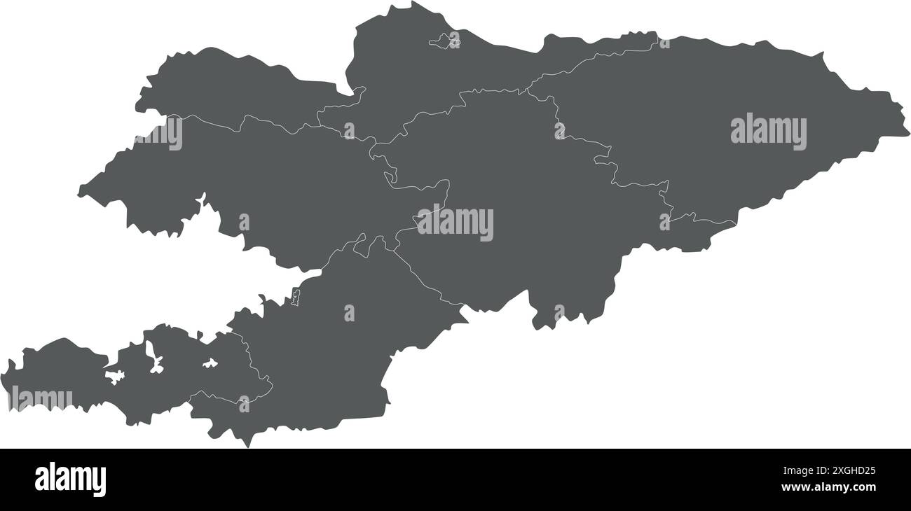 Leere Vektor-Karte von Kirgisistan mit Regionen und Verwaltungsbereichen. Bearbeitbare und klar beschriftete Ebenen. Stock Vektor