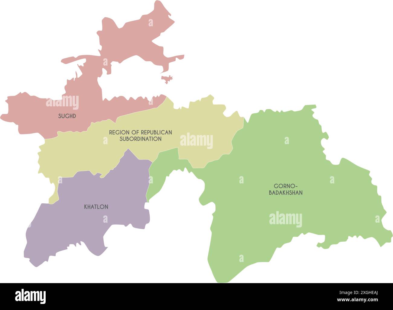 Vektor-Regionalkarte Tadschikistans mit Provinzen und Verwaltungseinheiten. Bearbeitbare und klar beschriftete Ebenen. Stock Vektor