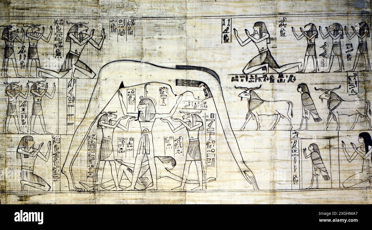 Schöne Künste, Ägypten, Malerei, Schöpfungsakt durch den Windgott Shu, das URHEBERRECHT DES KÜNSTLERS MUSS NICHT GELÖSCHT WERDEN Stockfoto