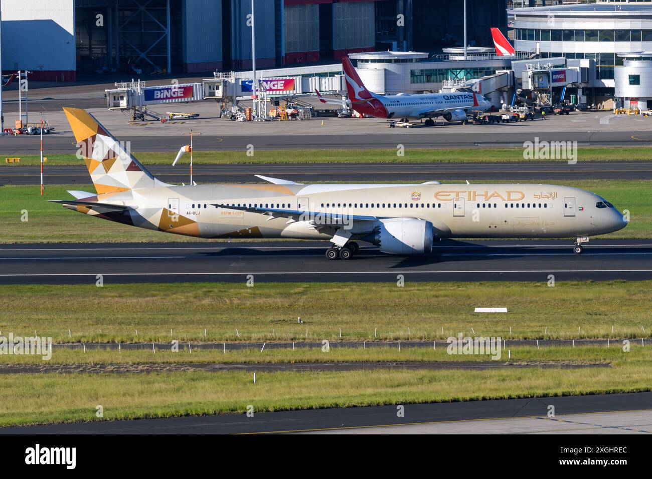 Etihad Airways Boeing 787-9 Flugzeug. Flugzeug 787 der Etihad Airline im Rollverkehr. Flugzeuge, bekannt als Dreamliner. Stockfoto