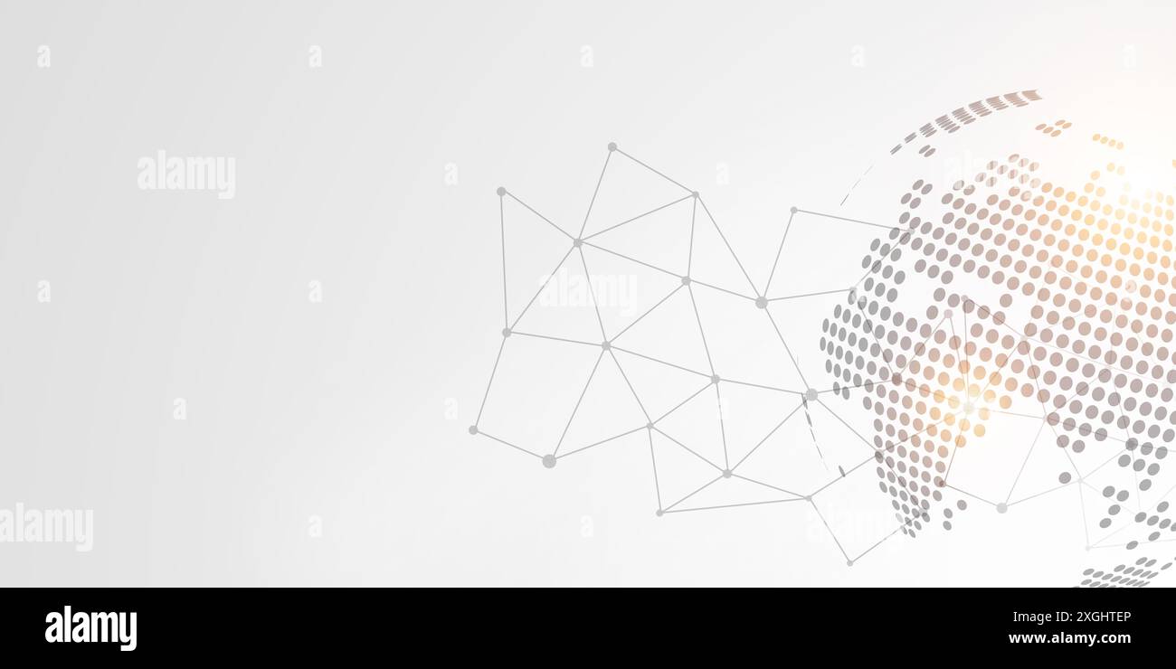 Moderner Designhintergrund für Bericht- und Projektpräsentationsvorlage, weißer abstrakter Technologiehintergrund, Grau abstrakt, Punktlinie und Kreisform, Tec Stockfoto