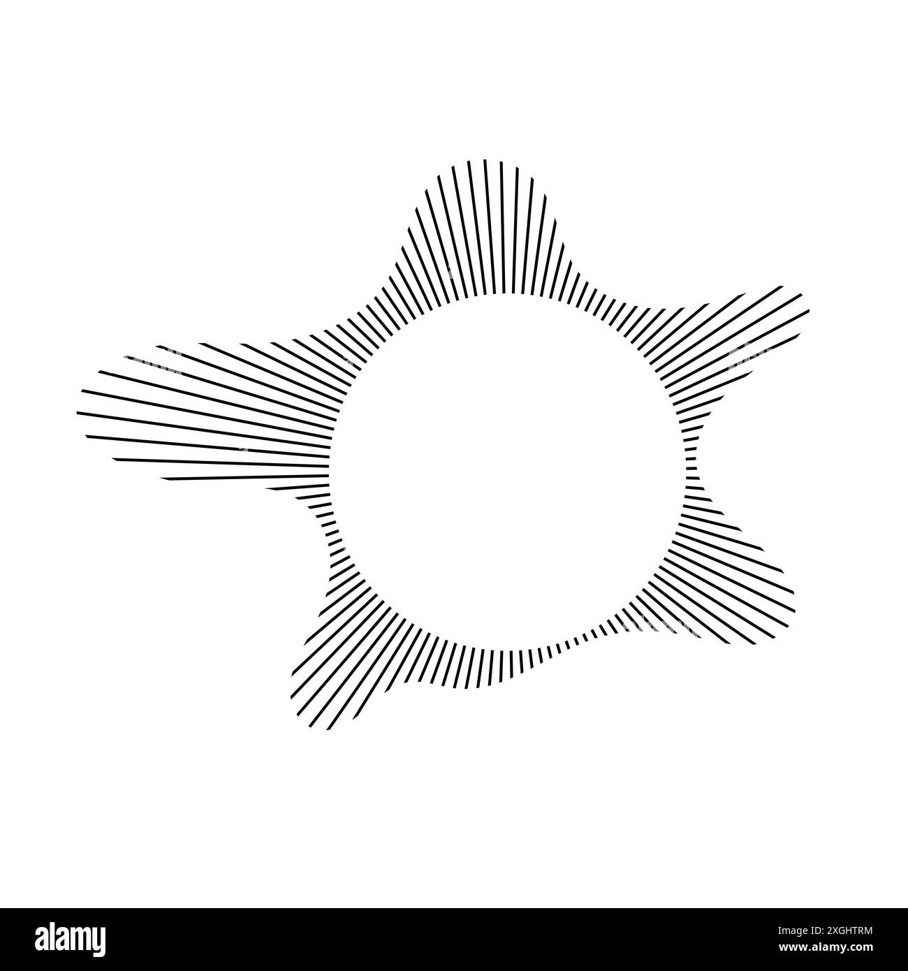 Musik-Equalizer und Klangwelle. Kreisförmige Schallwellen, die Audiomusik, Symbole und Logos für Equalizer, Radialspektrumdesigns und Klingelmuster darstellen Stock Vektor