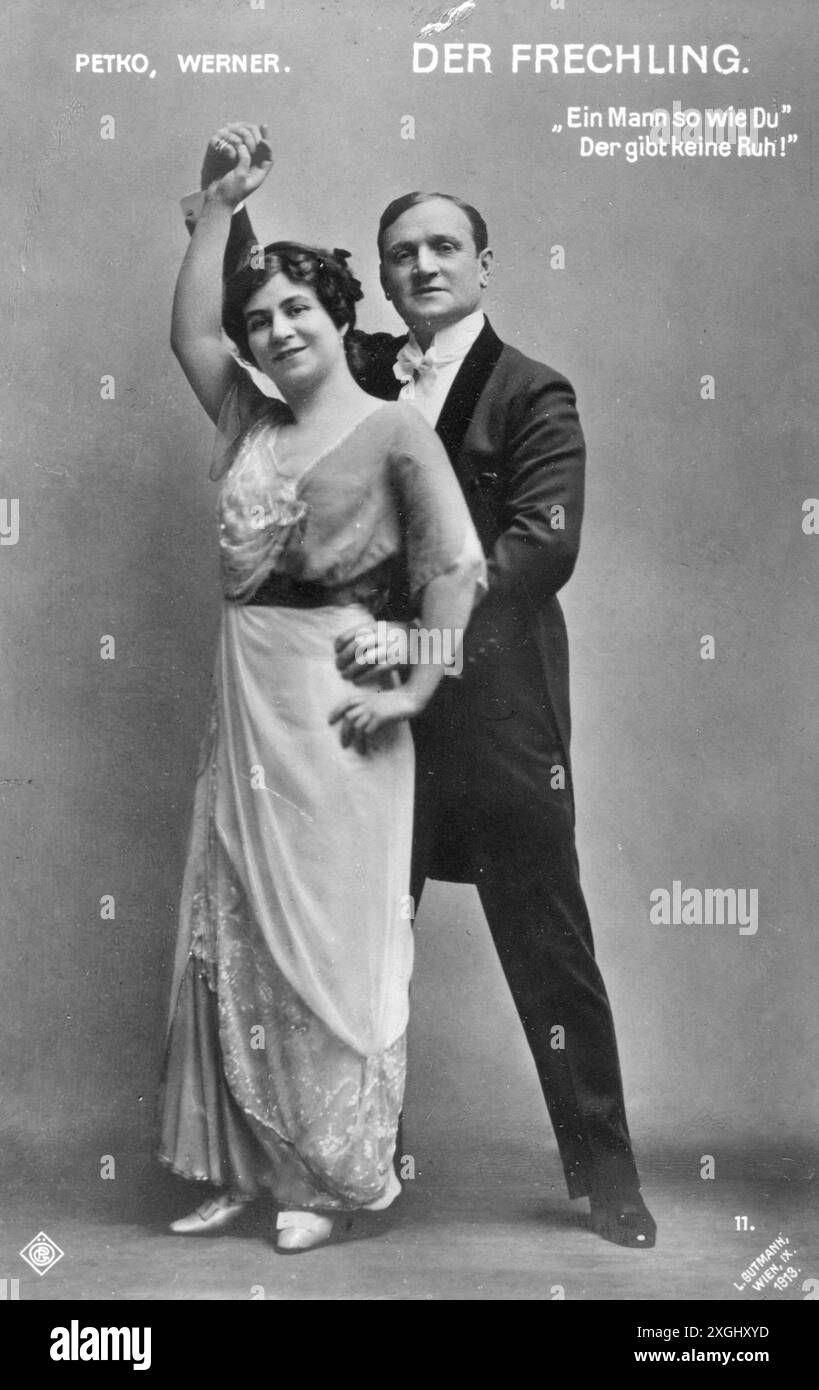 theater / Theater, Schauspieler, Jahrhundertwende, Emmy Petko, Fritz Werner, in 'der Frechling', ADDITIONAL-RIGHTS-CLEARANCE-INFO-NOT-AVAILABLE Stockfoto
