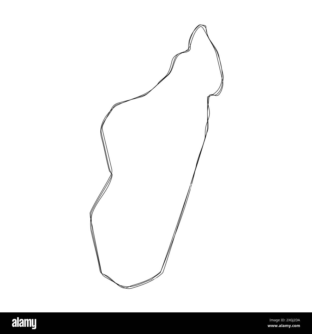 Vereinfachte Landkarte Madagaskar. Skizzierte Umrisse mit dünnem Dreifachstift isoliert auf weißem Hintergrund. Einfaches Vektorsymbol Stock Vektor