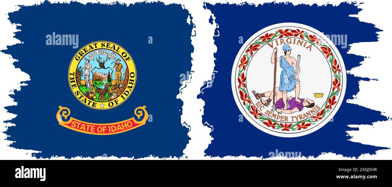 Virginia und Idaho gibt an, dass die Verbindung zwischen Pinselflaggen und Vektor besteht Stock Vektor