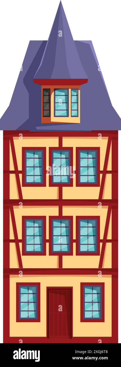 Ein hohes Gebäude mit einem Dachboden und einem roten Dach steht in der Mitte des Bildes Stock Vektor