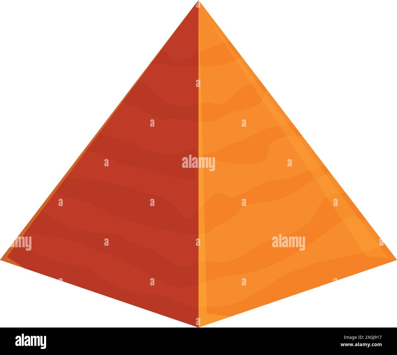 Große orangefarbene ägyptische Pyramide, die auf Sand steht und die antike Zivilisation repräsentiert Stock Vektor