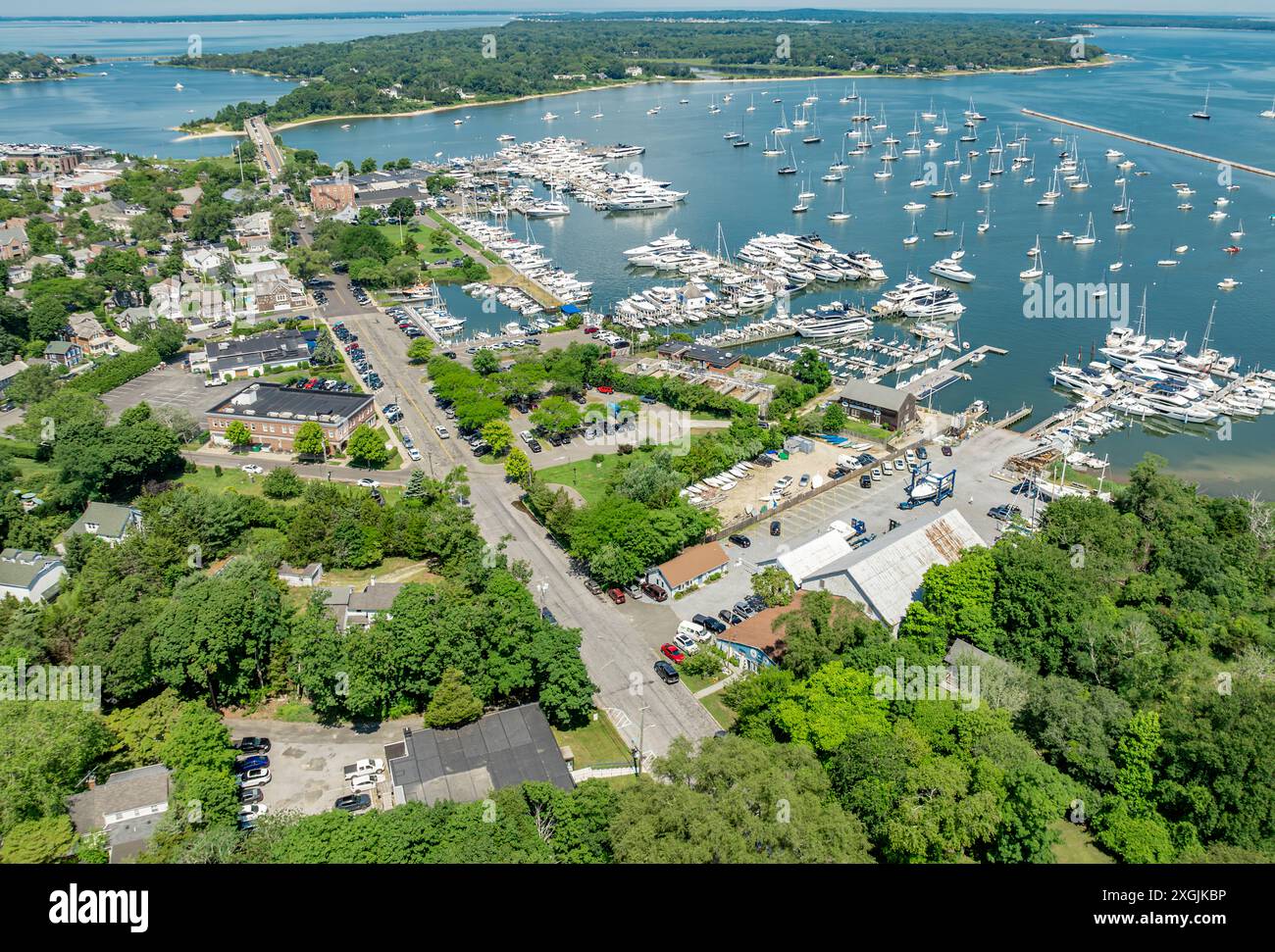 Aus der Vogelperspektive auf Sag Harbour, ny Stockfoto