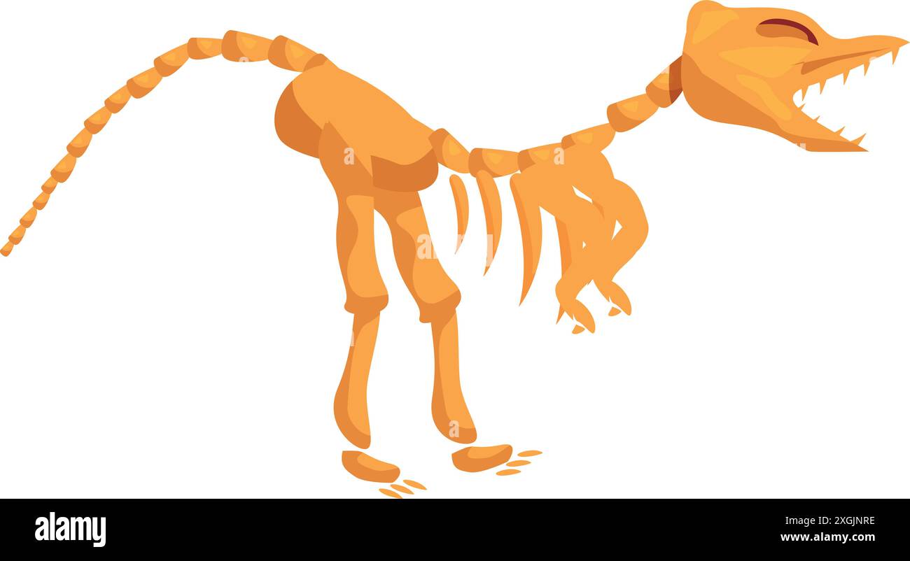 Dinosaurierskelett auf zwei Beinen stehend, mit Zähnen mit offenem Mund Stock Vektor