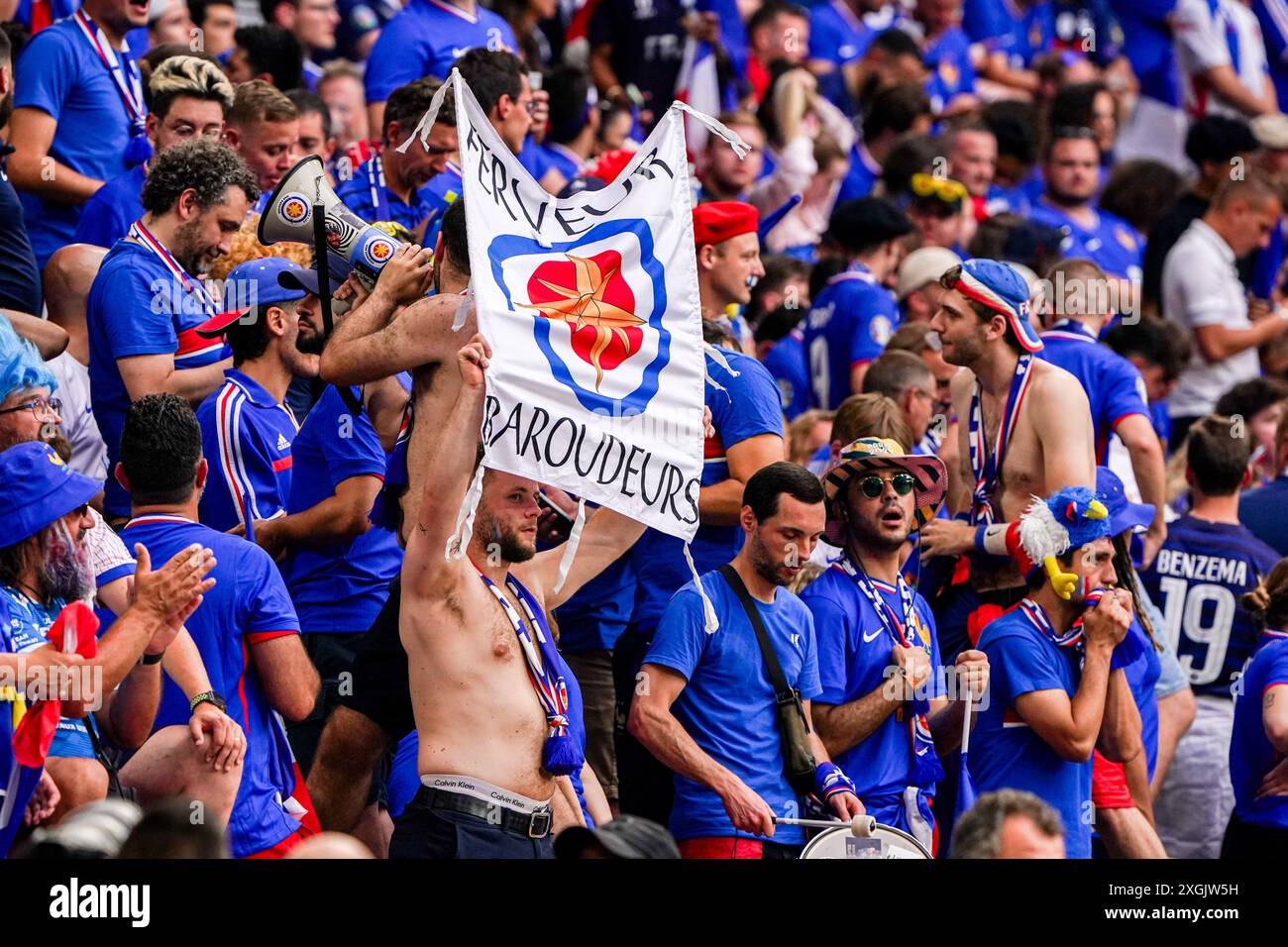 MÜNCHEN, NIEDERLANDE - 9. JULI: Fans und Fans Frankreichs vor dem Halbfinalspiel der UEFA EURO 2024 zwischen Spanien und Frankreich am 9. Juli 2024 in München, Niederlande. (Foto von Andre Weening/Orange Pictures) Credit: Orange Pics BV/Alamy Live News Stockfoto