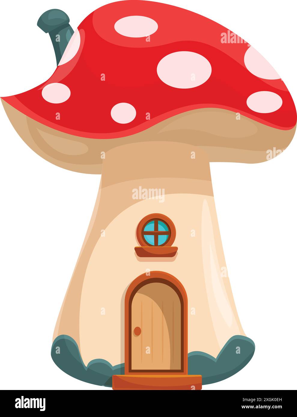 Skurrile Illustration mit einem gemütlichen Pilzhaus, perfekt für Projekte im Zusammenhang mit Fantasy, Märchen und Kindergeschichten Stock Vektor