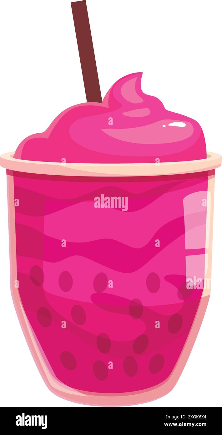 Rosafarbener Bubble-Tee mit Schlagsahne und Strohhalm wartet darauf, Ihren Durst zu stillen Stock Vektor