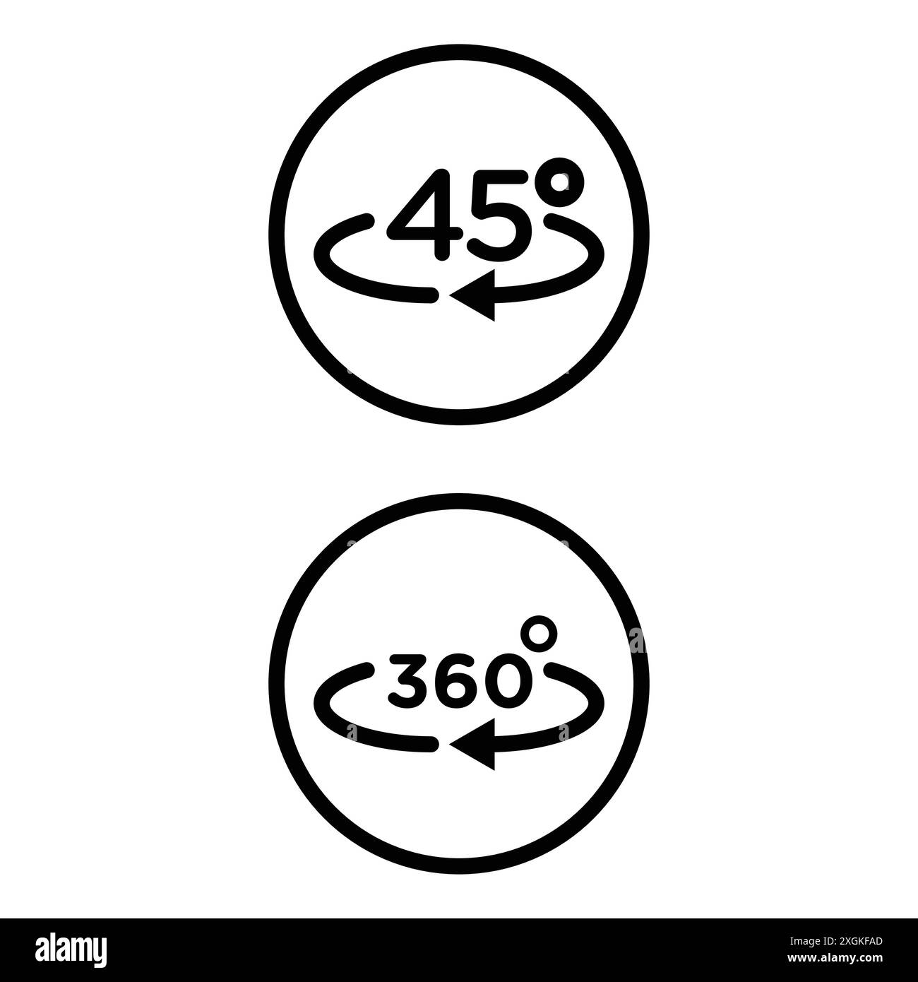Winkel von 45 bis 360 Grad Symbole Logozeichen Vektorkontur in Schwarz-weiß Stock Vektor