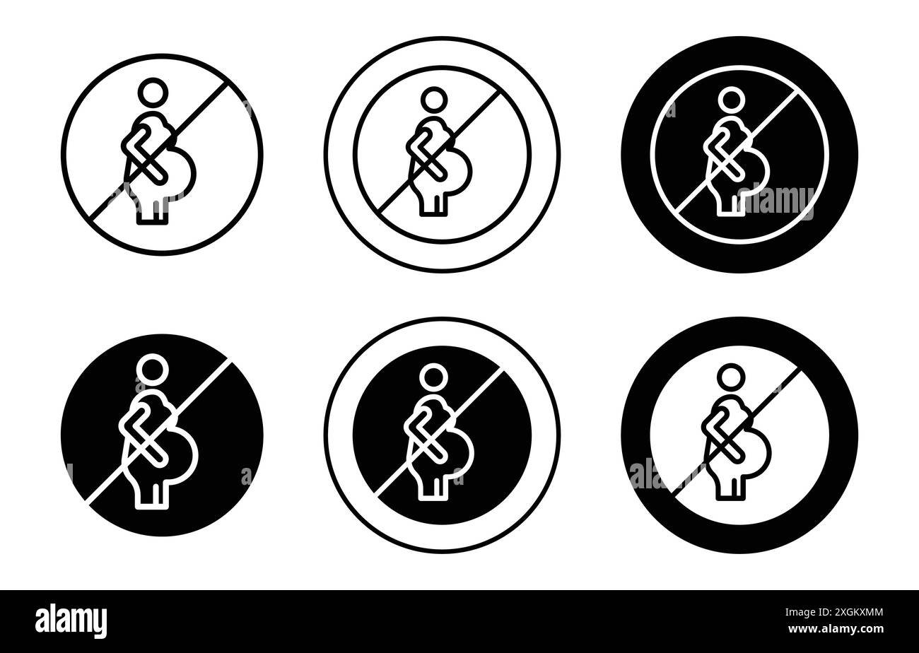 Verbotene schwangere Icon-Logo-Zeichen Vektor-Umrisse in schwarz-weiß Farbe Stock Vektor