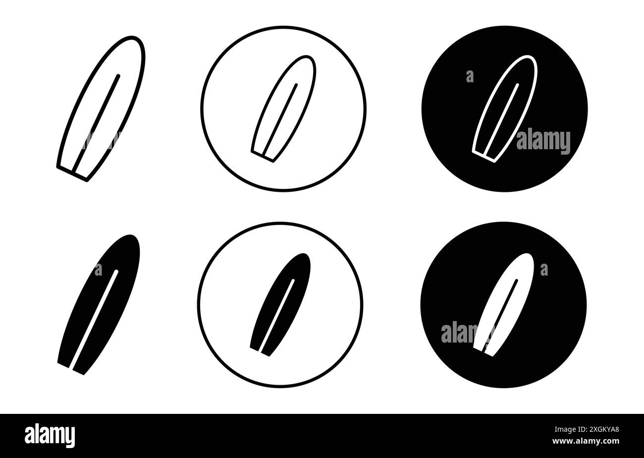 Surfboard Symbol Logo Vektorumrandung in Schwarz-weiß Stock Vektor