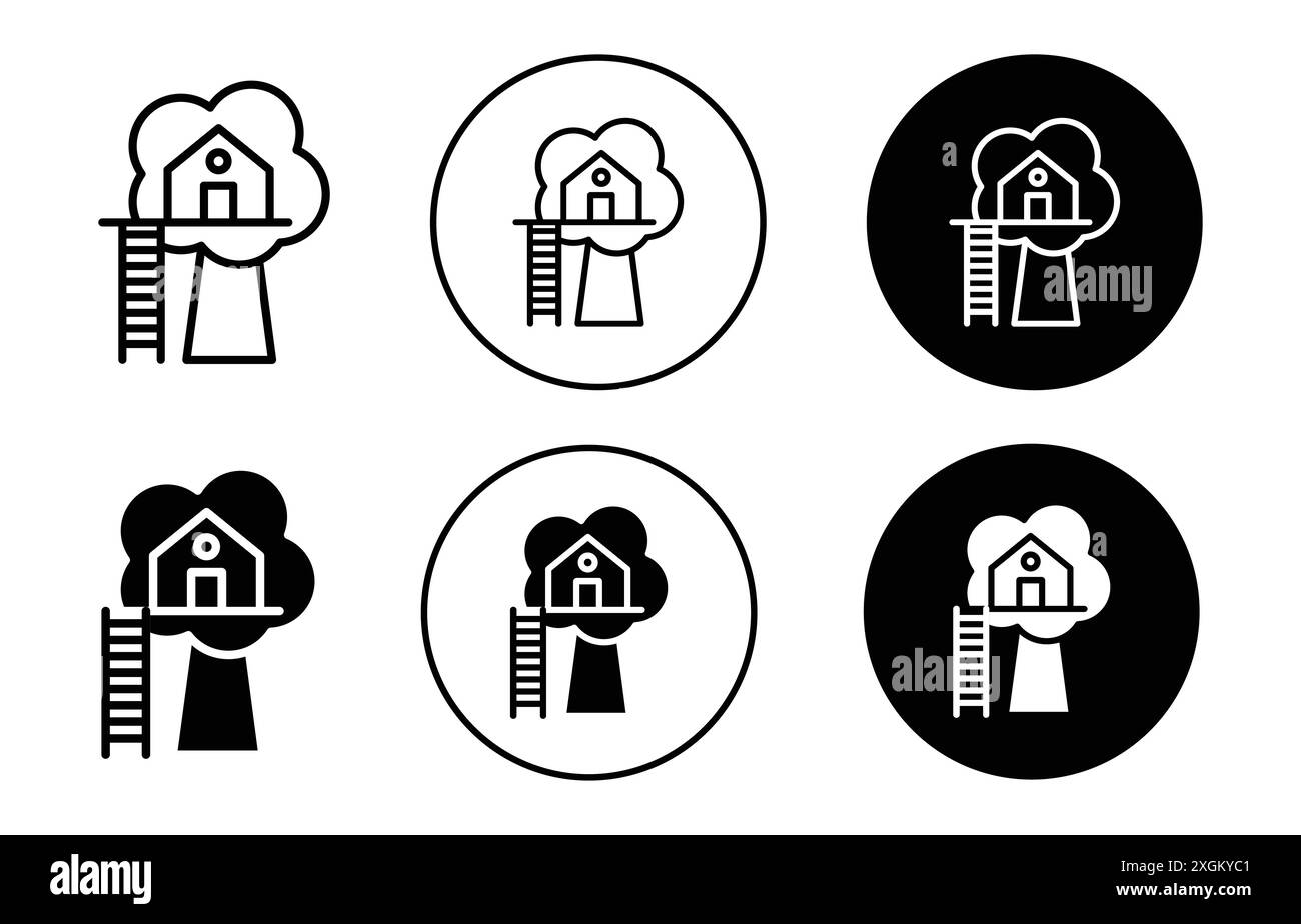 Baumhaus Symbol Logo Vektor Umriss in schwarz-weiß Farbe Stock Vektor