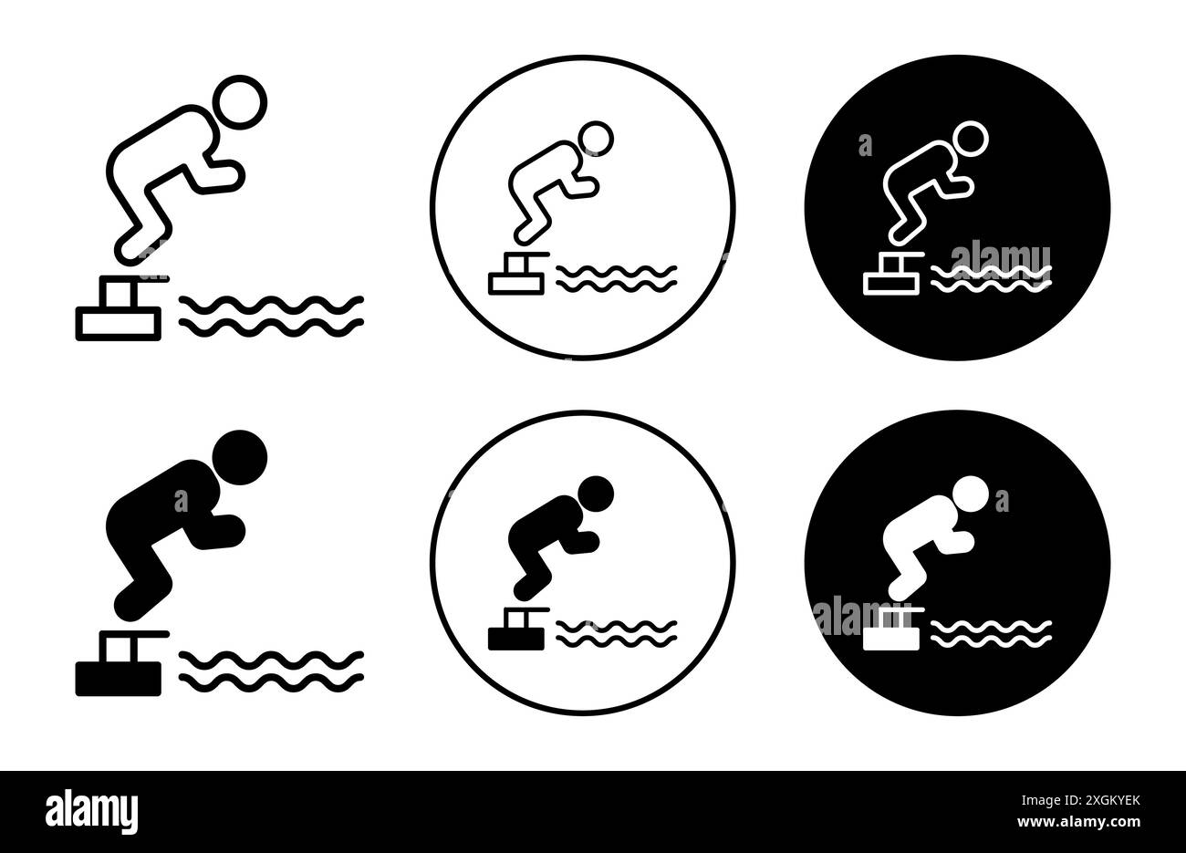 Swimmer Jumping Icon Logo Vektorumriss in schwarz-weiß Farbe Stock Vektor