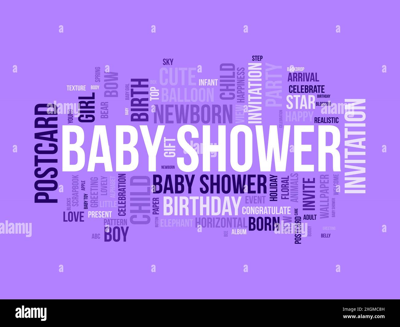 Babydusche WordCloud-Vorlage. Neugeborenen-Grußkonzept Vektorhintergrund. Stock Vektor