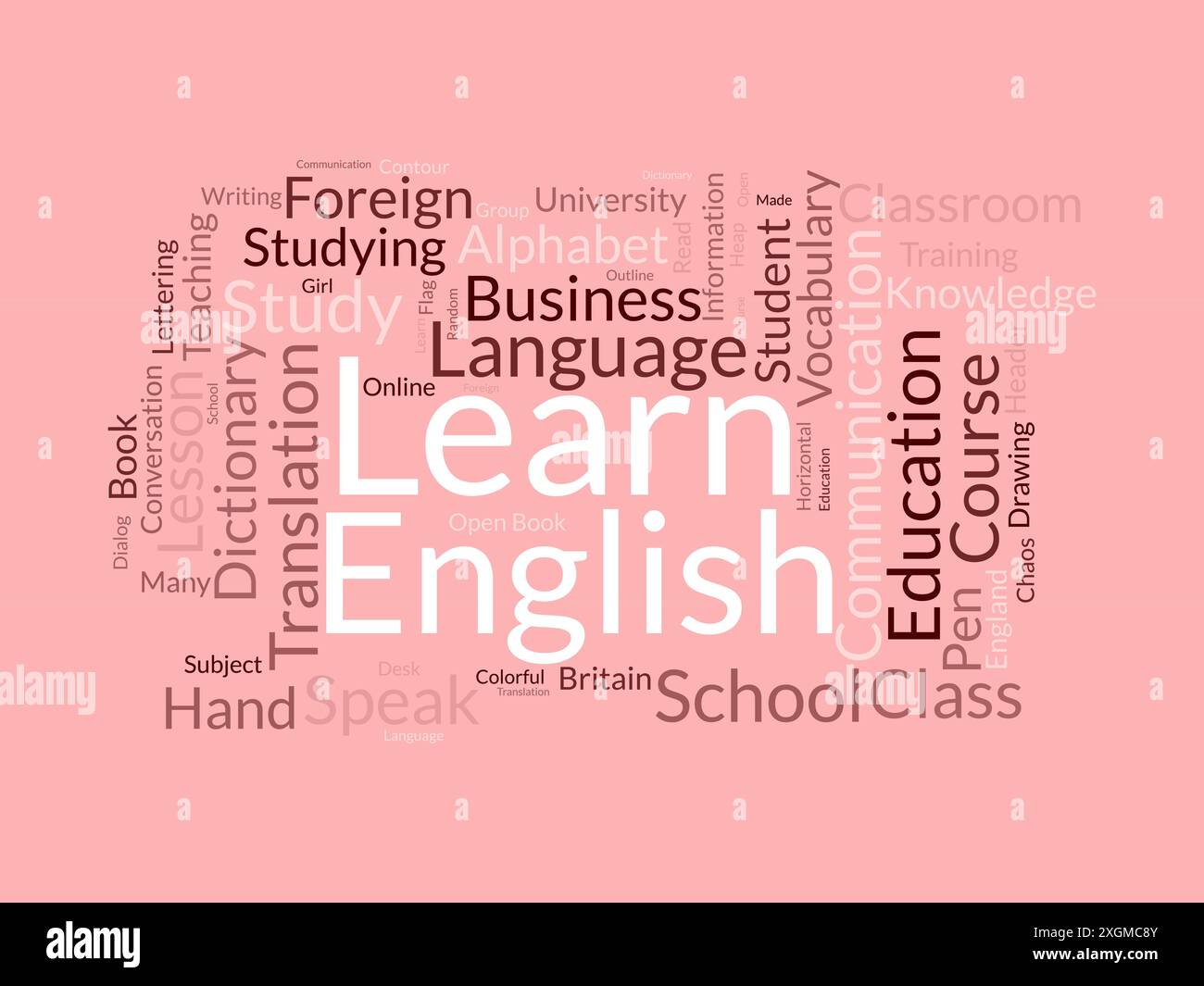 Lernen Sie Englisch Wordcloud-Vorlage. Vektorhintergrund für Bildungskonzepte. Stock Vektor