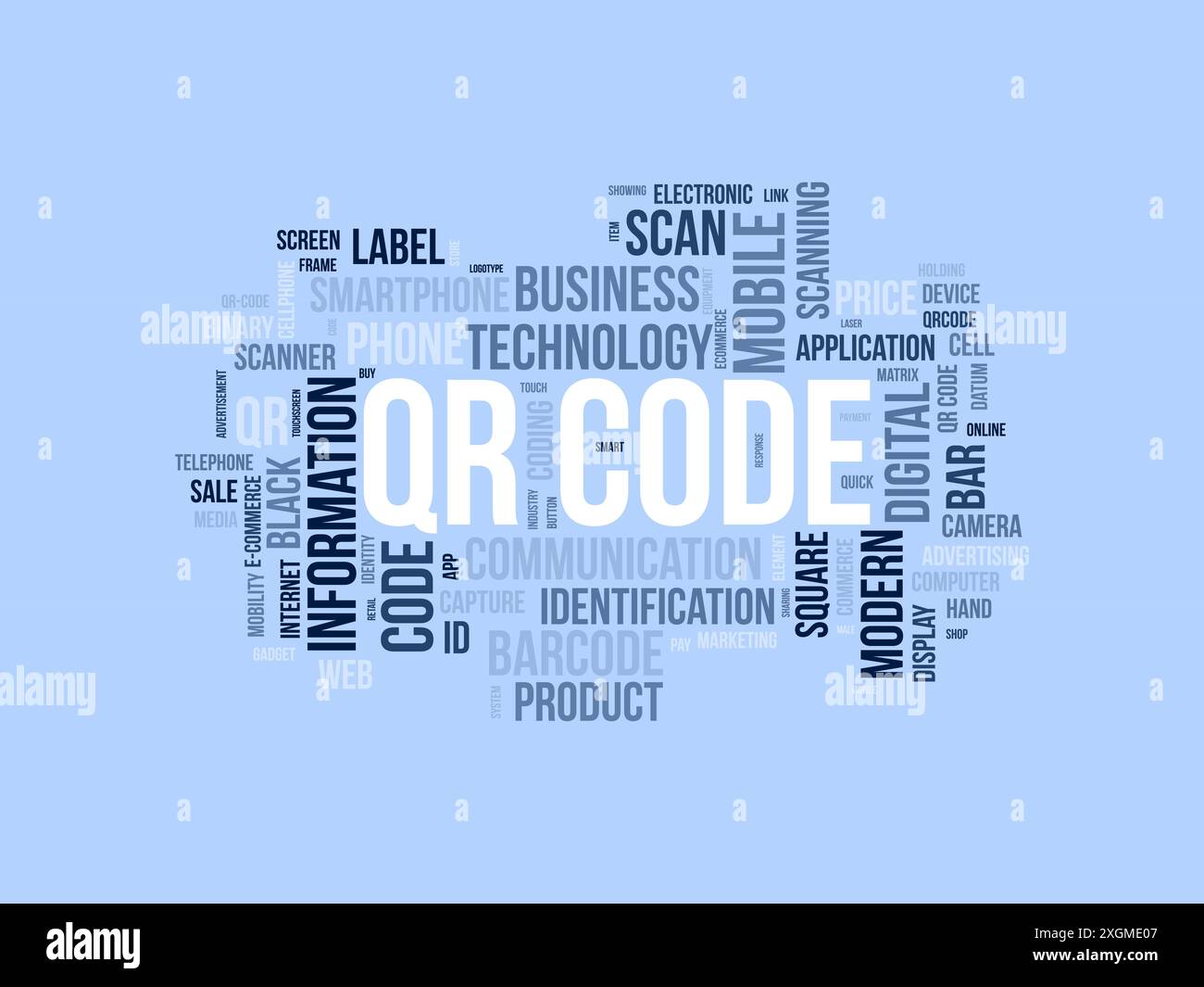 QR Code Wordcloud-Vorlage. Hintergrund für den Vektor des Geschäftskonzepts. Stock Vektor
