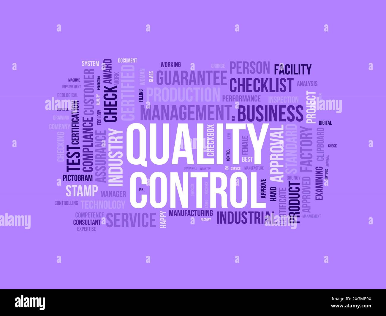 Quality Control Word Cloud-Vorlage. Hintergrund für den Vektor des Geschäftskonzepts. Stock Vektor