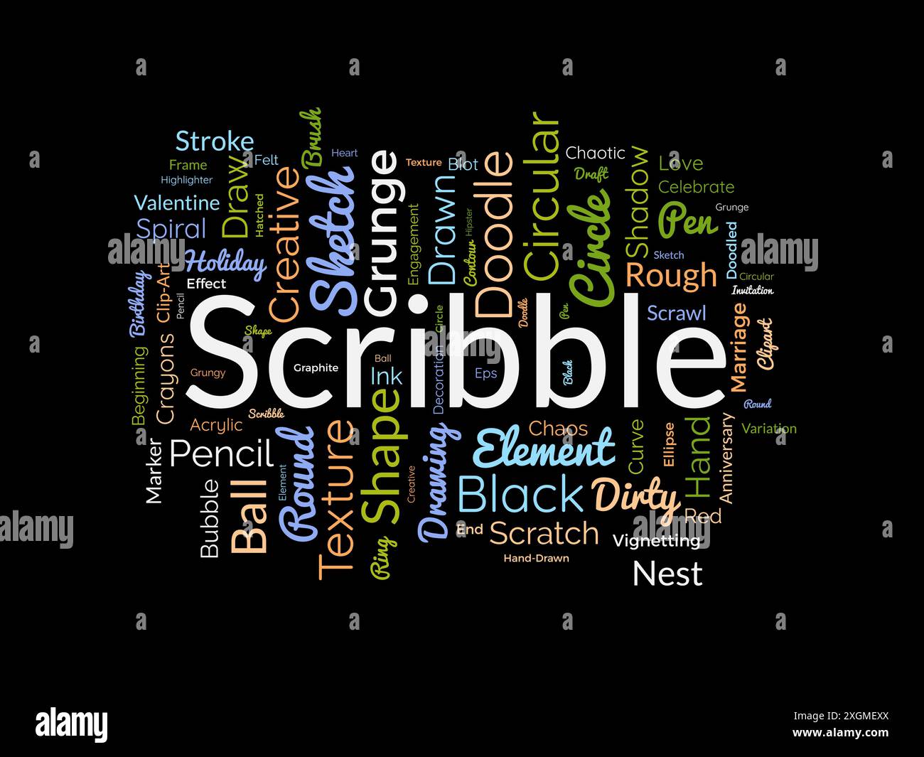 Scribble Word Cloud-Vorlage. Vektorhintergrund des Kunstkonzepts. Stock Vektor
