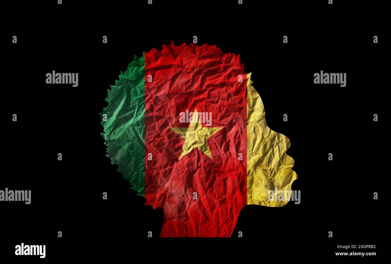 Afrikanische Frau Silhouette mit Kameruner Flagge Stockfoto