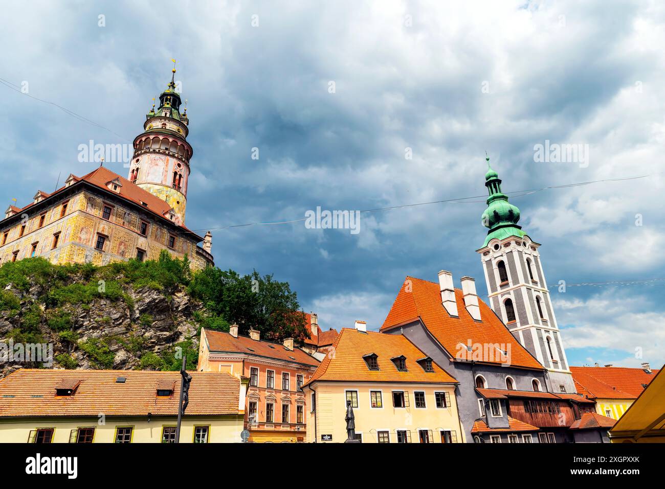 Český Krumlov ist eine Stadt in der südböhmischen Region der Tschechischen Republik. Stockfoto