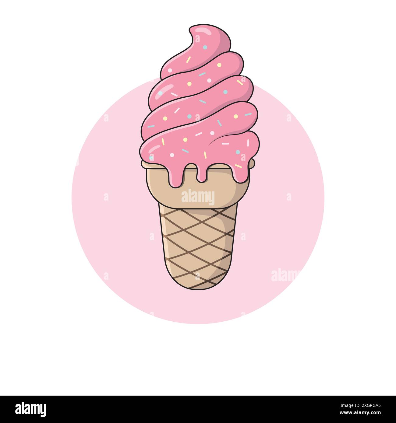 Köstliche Erdbeere Eis im Zucker Waffel Cup Kegel mit mehrfarbigen Sprinkles Vektor Illustration. Mr. Whippy Ice Cream. Süßes Sommerdessert. Stock Vektor
