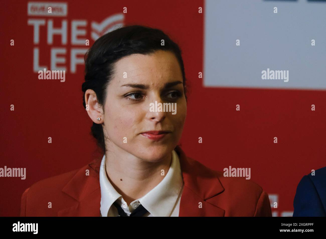 Brüssel, Belgien Juli 2024. Jean-Luc Melenchon, der Gründer der LFI-Partei La France Insoumise, hält am 10. Juli 2024 eine Pressekonferenz im Europäischen Parlament in Brüssel (Belgien). Credit: ALEXANDROS MICHAILIDIS/Alamy Live News Stockfoto