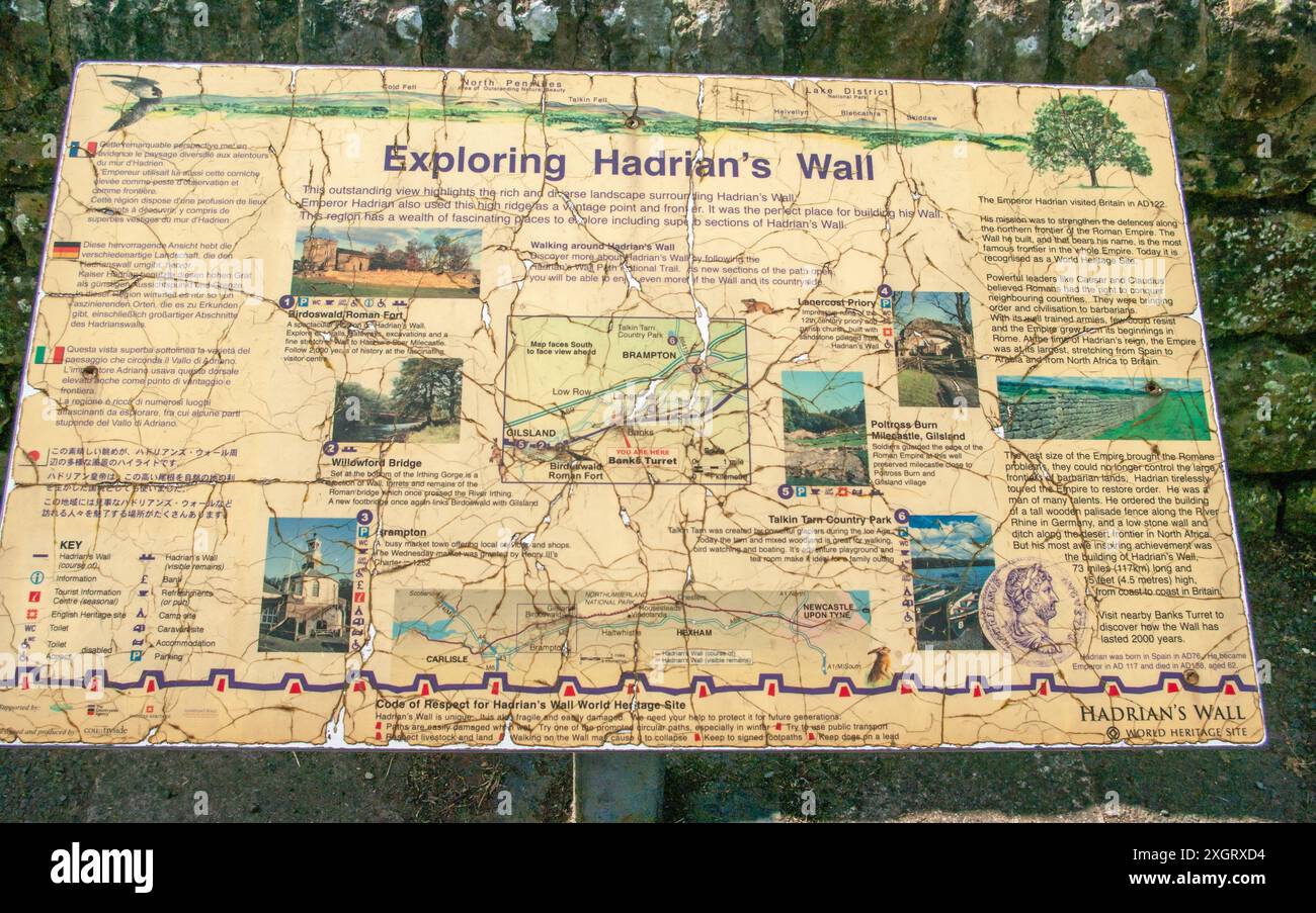 Touristeninformation Karte für Hadrians Wall England Stockfoto