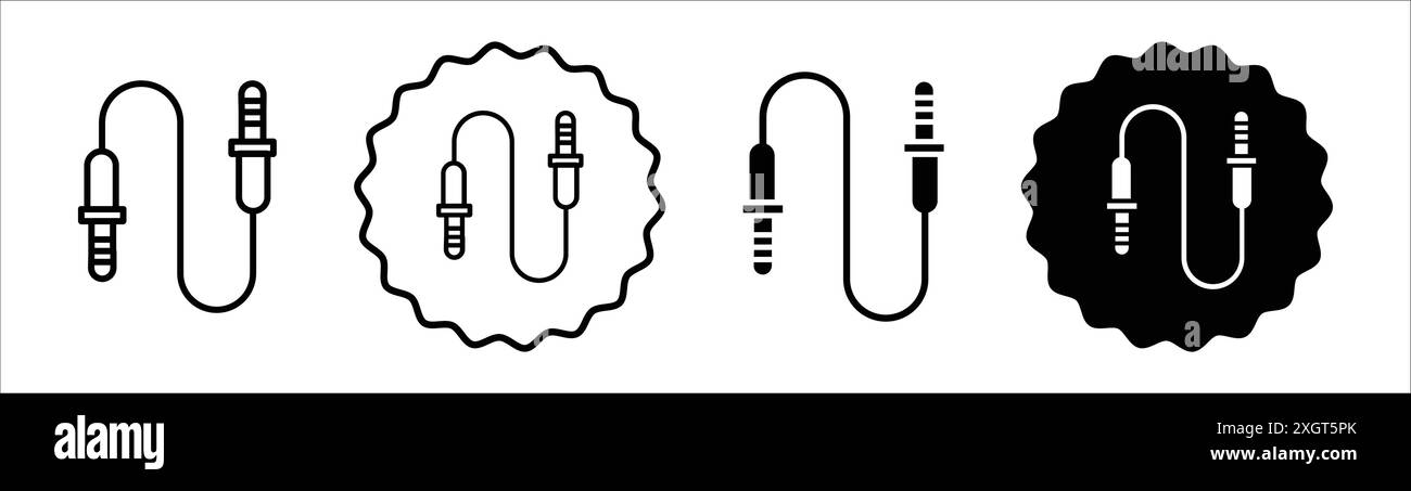 Audiokabel Symbol Logo Vektorumrandung in Schwarz-weiß Stock Vektor