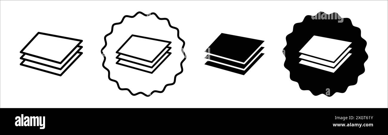 3 Ebenen Icon Logo Zeichen Vektorkontur in Schwarz-weiß Stock Vektor