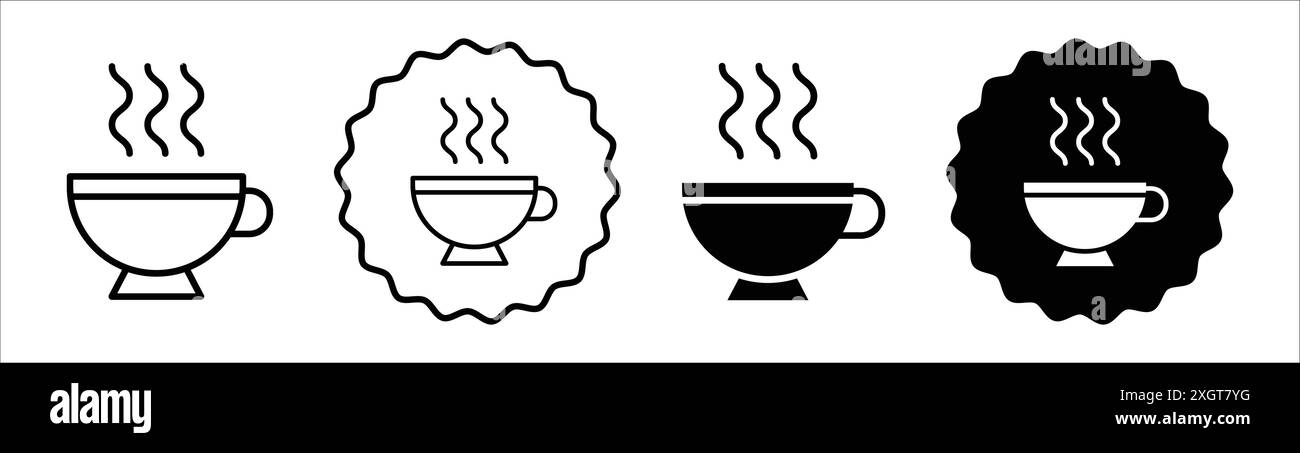 Heißgetränke Symbol Logo Vektorumrandung in Schwarz-weiß Stock Vektor