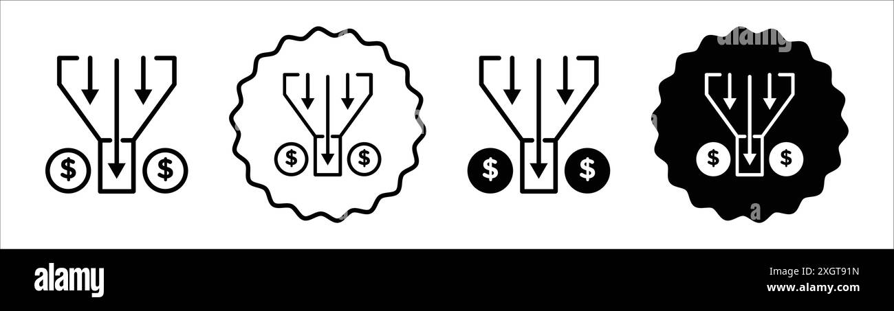 Verkaufstrichter Symbol Logo-Zeichen Vektor-Umriss in Schwarz-weiß-Farbe Stock Vektor