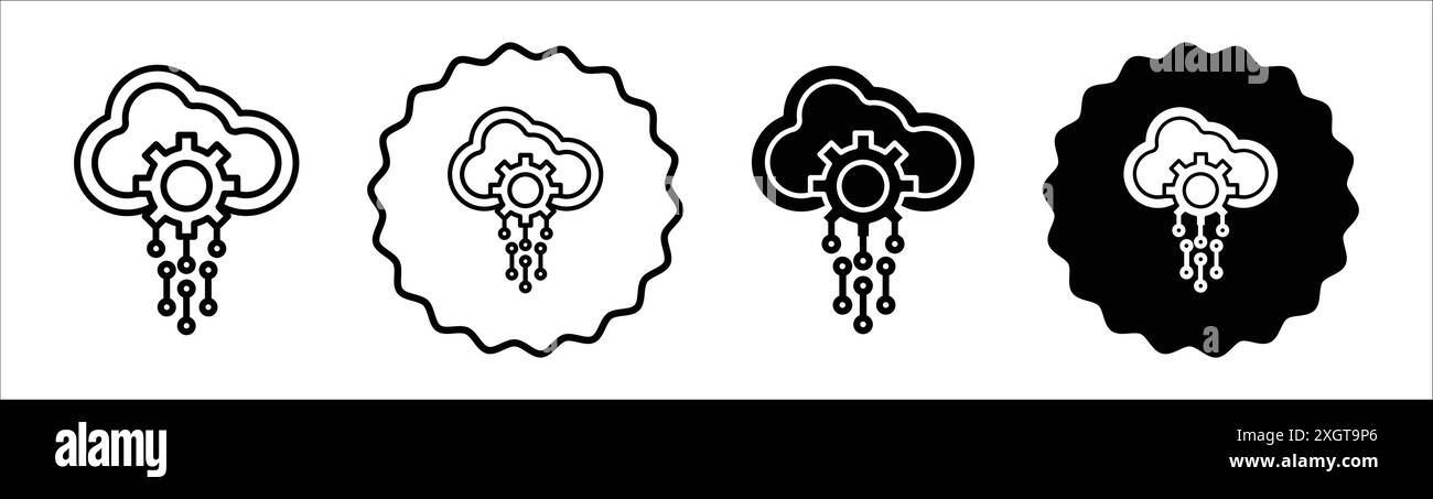 SaaS-Symbol-Logo-Vektorkontur in Schwarz-weiß Stock Vektor