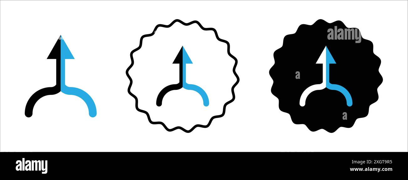 Zwei Pfeile, die zu einem Symbol-Logo-Vektorkontur in Schwarz-weiß verschmelzen Stock Vektor