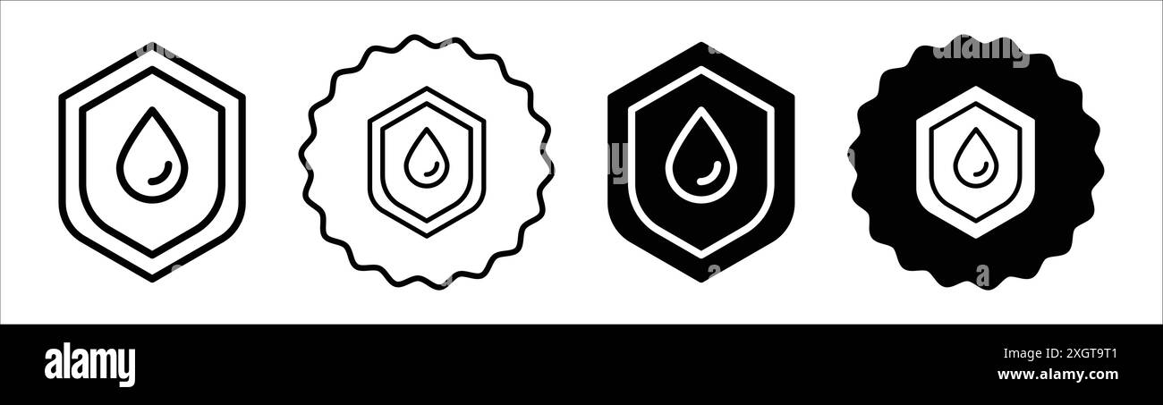 Wasserdichtes Schutzsymbol Logo Vektorumrandung in Schwarz-weiß Stock Vektor