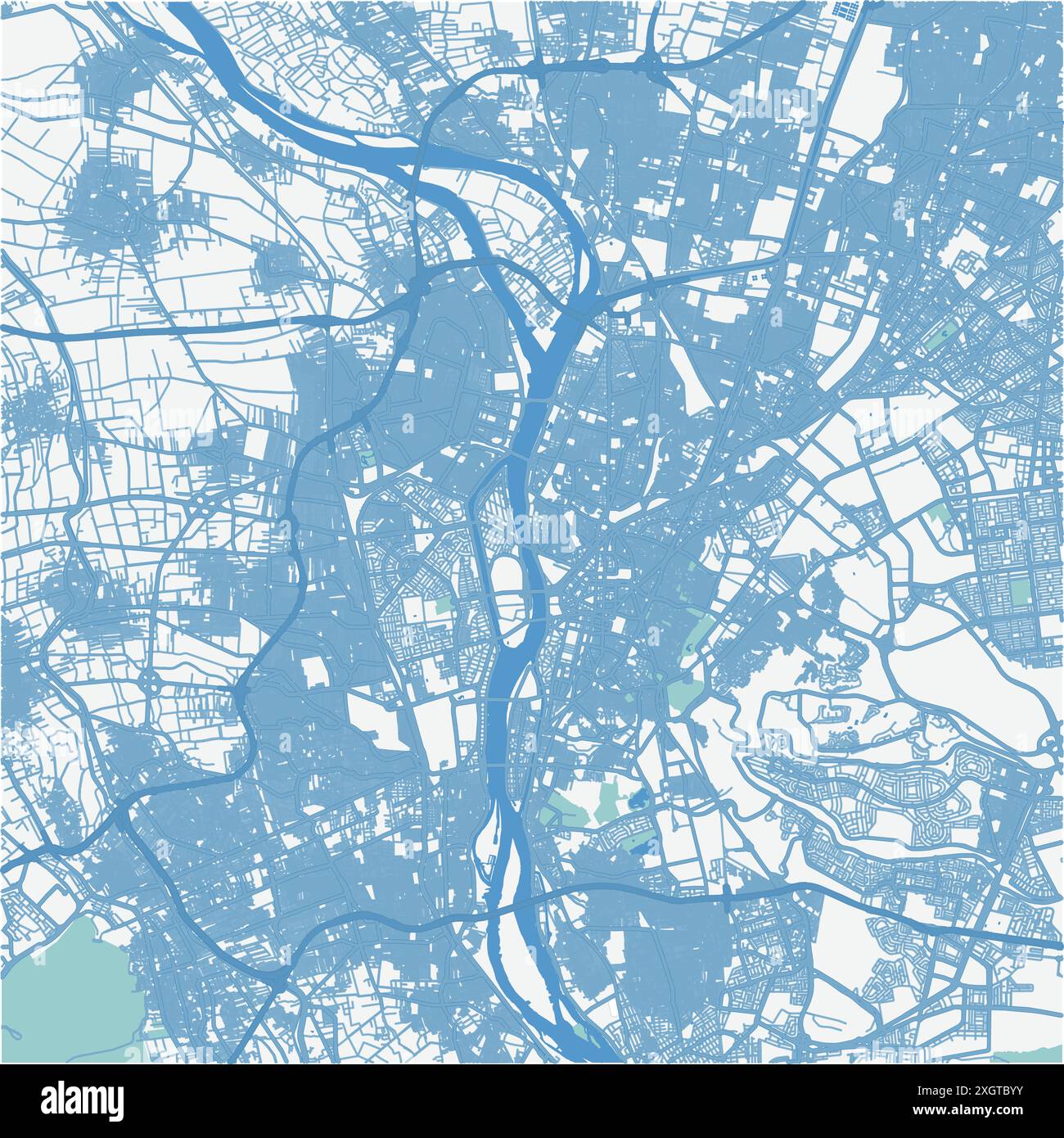 Karte von Kairo in Ägypten in blau. Enthält mehrschichtigen Vektor mit Straßen, Wasser, Parks usw. Stock Vektor