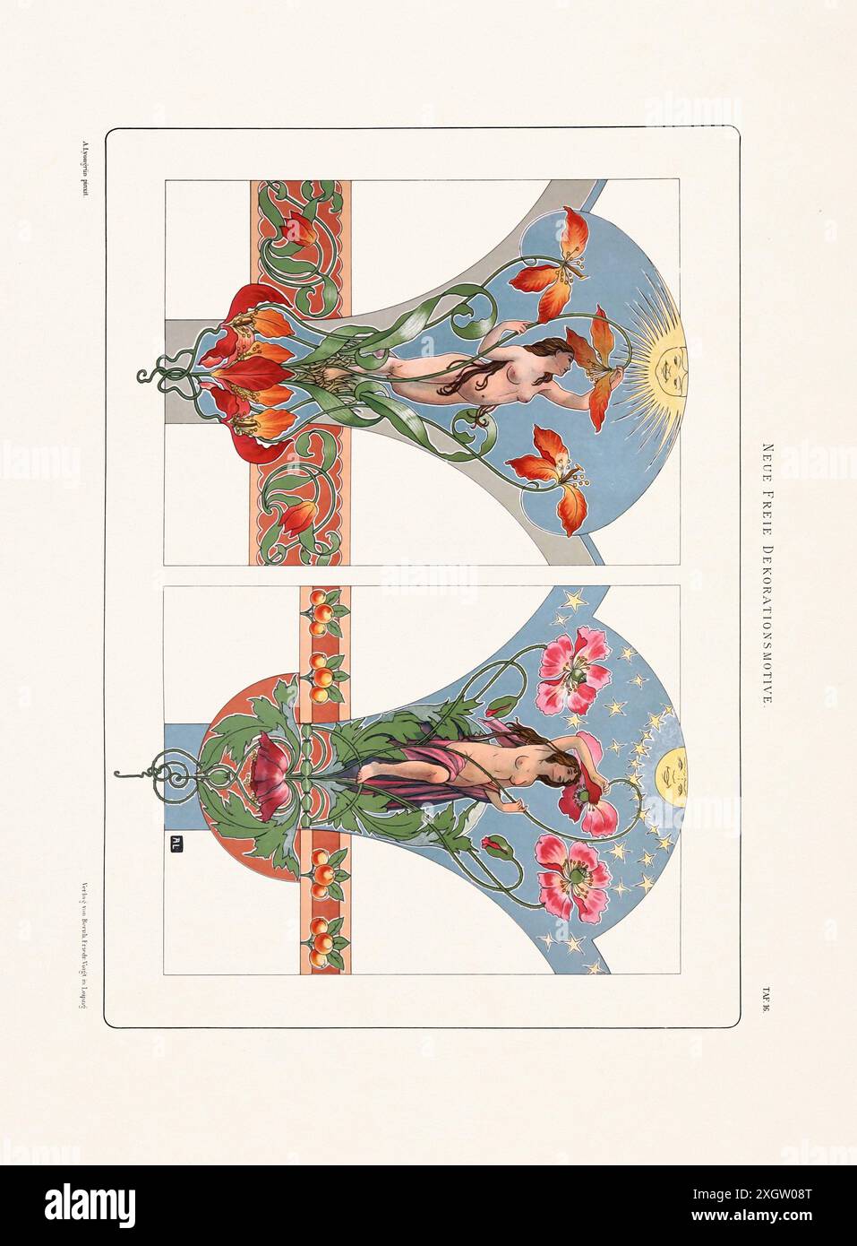 Vintage-Blumendesign im Jugendstil. Illustration aus einem deutschen Buch aus den 1800er Jahren Stockfoto